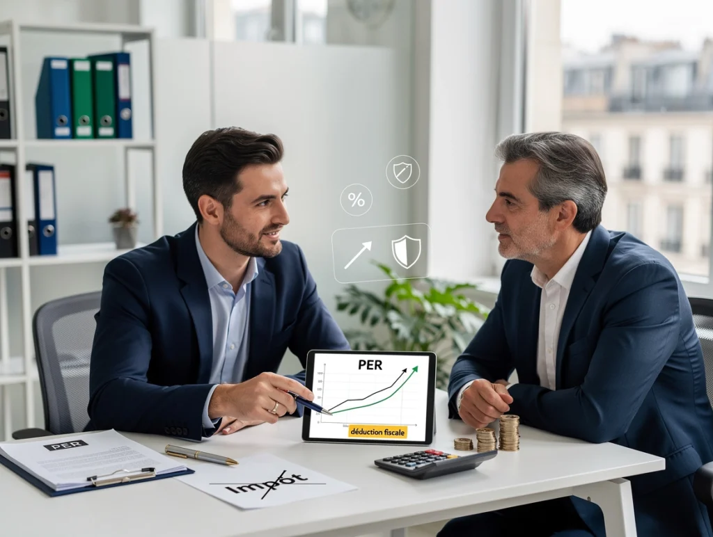 deux hommes discutent du PER deux hommes discutent du PER